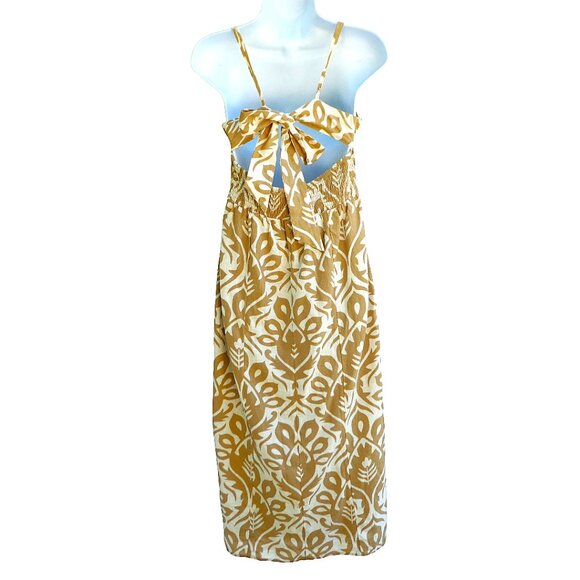 LiNeN CoTToN American Eagle Halter Maxi Dress Damask Smocked Tie Back Adj Straps - Picture 5 of 9